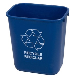 lot 2295 image: Carlisle Recycling Bins - 13-58 qt. - Blue Imprinted with Recycle and Logo Waste Basket -  Retail $16.02