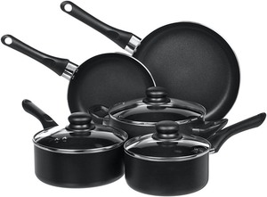 lot 2341 image: Amazonbasics - Non-stick 8 Pieces Cookware Saucepan Set - Retail $47.14