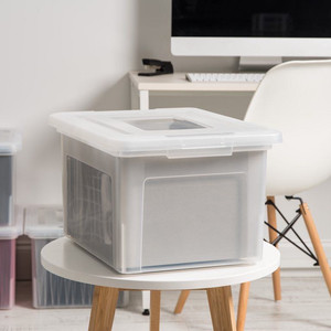 lot 2362 image: IRIS - Dual Purpose Letter and Legal Size File Box - 2 Pack Clear - Retail $30.00