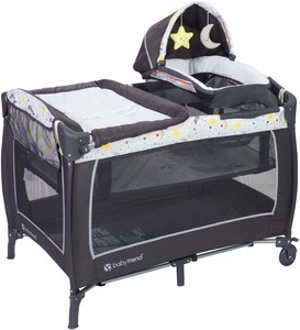 lot 2431 image: Baby Trend - Lil Snooze Deluxe II Nursery Center Playard, Twinkle Twinkle Little Moon - Retail $89.99