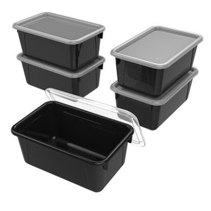 lot 2437 image: Storex Small Cubby Bin with Cover - (Set of 5) - Black - Retail $23.88