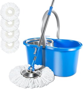 lot 2443 image: 360 Spin Mop and Bucket Set with 4 Microfiber Mop Pads  - Retail $54.99