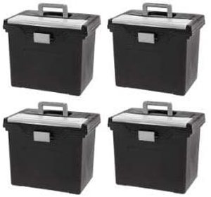 lot 2417 image: IRIS - Portable Letter Size Hanging File Storage Box with Organizer Lid Black (Set of 4) - Retail $75.00