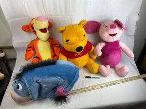 lot 7596 image: Lot of Winnie The Pooh and Friends Large Plush Animals - Very Nice