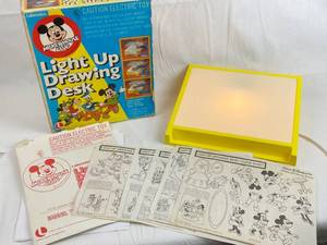 lot 7651 image: Original Mickey Mouse Club Light Up Drawing Desk w Papers and Original Box - Works See pics Awesome find