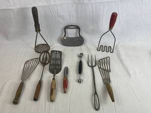 lot 7669 image: Antique Kitchen Utensils - Would make GREAT DECOR Mashers, Smashers and Cutters