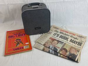 lot 7673 image: BIG CHIEF School Writing Tablet, SONY Vintage Electronics Case and Old Newspapers from 2000