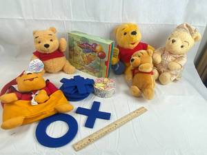 lot 7686 image: Winnie The Pooh Lot - Tic-Tac-Toe Set in Carry Backpack, Books and NICE Plush Animals - Most new with tags
