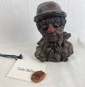 lot 7696 image: Vintage Sad Clown Sculpture by Babs Mellor, Artist from Wichita - Very Collectible