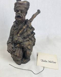 lot 7699 image: Vintage Man Playing Bag Pipes by Babs Mellor, Artist from Wichita - Very Collectible