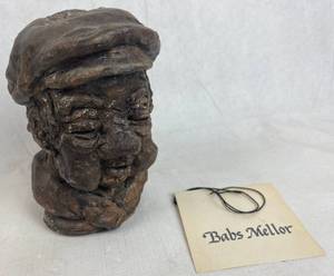 lot 7702 image: Vintage Man with Hat by Babs Mellor, Artist from Wichita - Very Collectible