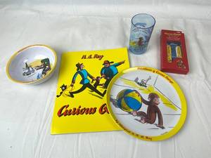 lot 7732 image: Curious George Meal Set, Silverware Set and book - CUTE