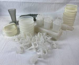 lot 9130 image: Lot of Vintage Tupperware - Popsicles Molds, Hamburger Mold Maker and Storer