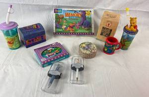 lot 9138 image: Disney Winnie the Pooh Memory Game, Drinking Cups, Disney Pens, Jewlery Box....