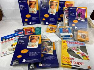lot 9143 image: Office Max Satin Banner Inkjet Paper, HP Glossy Greeting Cards, Kodak Photo Paper, etc..