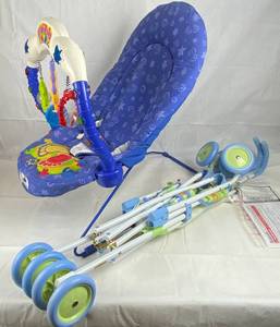 lot 9150 image: Fisher Price Bouncy Baby Calming Vibrations Chair, & Stroller