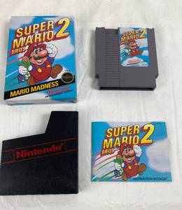 lot 9180 image: Nintendo Game Super Mario 2  w Original Box and Dust Sleeve Cover