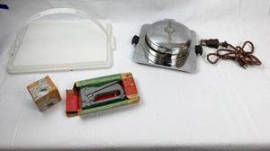 lot 9247 image: Vintage Swingline Staple Gun, Mo Jos Spring Toy, Waffle Iron Tested Hot, Tupperware Parts