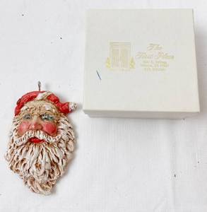 lot 9250 image: Babs Mellor Santa Clause Christmas Ornament w Box Wichita Artist