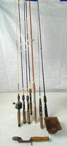 lot 6050 image: &nbspAntique Japanese Cooking Grill and Lot of Vintage Fishing Poles&nbsp