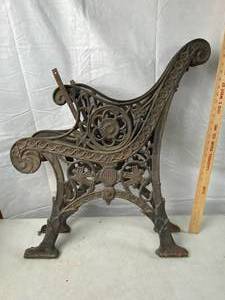 lot 6063 image: Gorgeous Vintage Wrought Iron Bench End Pieces - Very FancyOrnate Very Heavy - Build an awesome park bench