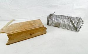 lot 6088 image: Live Animal Trap  Rodent Cage and folding recipe card box