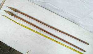 lot 6091 image: Vintage Wooden Flag Holders - Great Spires on top