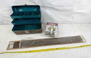 lot 6092 image: Vintage Metal Tackle Box, Kwikset Door Set, etc....