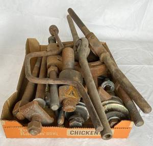 lot 6145 image: Vintage Lot of BIG BOLTS, Tap and Die, Clamps and More