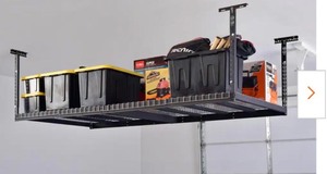 lot 117 image: Husky 42 in. H x 96 in. W x 32 in. D Adjustable Height Ceiling Mount Garage Rack