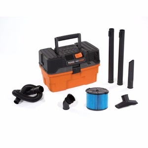 lot 148 image: RIDGID 4.5 Gallon 5.0-Peak HP ProPack WetDry Shop Vacuum with Fine Dust Filter, Expandable Hose and Accessories, OrangesPeaches