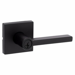lot 165 image: Kwikset Halifax Square Matte Black Keyed Entry Door Lever Featuring SmartKey Security