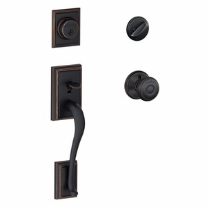 lot 188 image: Schlage Lock F60VADDXGEO716 Entry Door Handleset Lockset, Addison Georgian, Single Cylinder, Aged Bronze