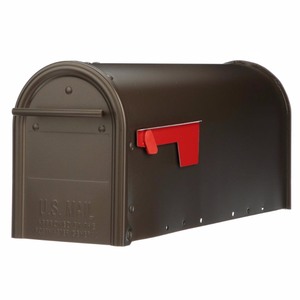 lot 263 image: Gibraltar Mailboxes Franklin Medium, Steel, Post Mount Mailbox, Bronze wBrass Finish, FM11BZ01