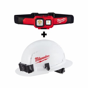 lot 346 image: Milwaukee 450 Lumens LED SpotFlood Headlamp with Hardhat, Blacks
