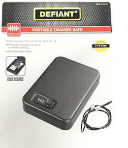 lot 347 image: Defiant Portable Drawer Safe 3 Digit Combo Lock w Steel Cable To Secure Unit