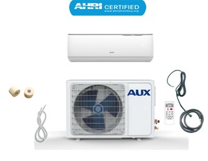lot 225 image: AUX 12,000 BTU ductless mini split air conditioner with heat pump, 17 SEER, 115V, 1ton, 12ft line set 1 Ton ductless split can cool or heat a room up to 600 square feet Sleep mode offers energy savings and keeps you cool or heat all day and night