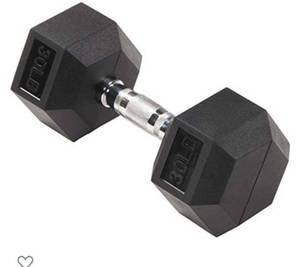 lot 9028 image: Sporzon Rubber Encased Hex Dumbbell (30Lbs)