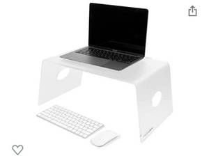 lot 9034 image: Acrylic Bed Tray with Handles - Frosted Clear Laptop Desk for Bed - Acrylic Monitor Stand Computer Riser for Home Office - Mobile Lightweight Lucite Lap Desk Table for Couch or Sofa - 21 x 12 x 9