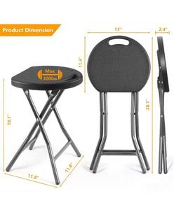 lot 20002 image: 5Rcom Portable Stools Folding Lightweight Round Collapsible Stool 18 inch Set of 2 Plastic Foldable Fold up Round Stool for Adults with Heavy Duty Steel Frame Legs,300lbs Capacity2 Pack,Black