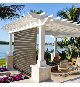 lot 20003 image: TANG Exterior Roller Shade Roll up Outdoor Shade Blinds for Patio Deck Porch Pergola Balcony Backyard Light Filtering 5W x 6L Hollow Out Striped Brown
