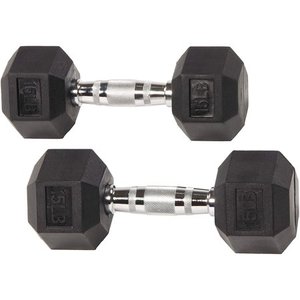 lot 20007 image: Sporzon Rubber Encased Pair of Hexagon Handheld Weight Dumbbells, 15 Pounds