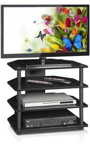 lot 20016 image: Furinno Turn-N-Tube Easy Assembly 4-Tier Petite TV Stand , Blackwood