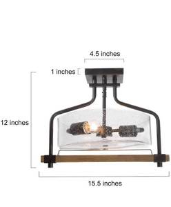 lot 20031 image: LOG BARN Semi Flush Mount Ceiling Light 15.5 Wide Farmhouse Ceiling Fixture with Seeded Glass in Matte Black Wooden Finish for Entryway, Dining Room, 2-Light