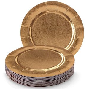 lot 20034 image: DISPOSABLE ROUND CHARGER PLATES - 20pc (MetallicGold)  13inch  Fancy Smancy