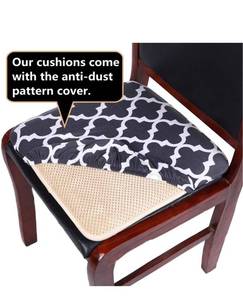 lot 20039 image: homing Chair Cushion with Ties - Non Slip Memory Foam Dining Seat Pads with Moroccan Pattern Covers, Easy to Care, 16� x 16�, 4 Pack, Beige
