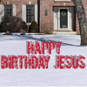lot 20042 image: VictoryStore Yard Sign Outdoor Lawn Decorations Red Snowflake Happy Birthday Jesus Yard Sign Letters, Includes 2 Stakes Per Letter