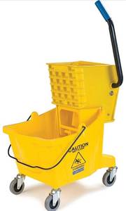 lot 20043 image: Carlisle 3690804 Commercial Mop Bucket With Side Press Wringer, 26 Quart Capacity, Yellow