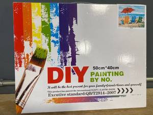 lot 20048 image: Fresh Life DIY Paint by Number Kit with Framed Canvas 16x20  Beach Chairs