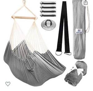 lot 9044 image: Qualific Hammock Chair Hammock Seat- Max 330lbs  With Hanging Kit  IndoorOutdoor